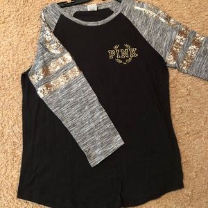 Large PINK shirt with gold sequence sleeves